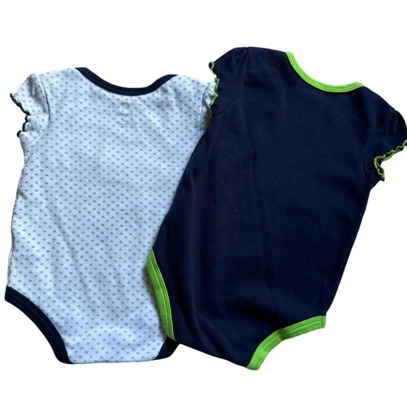 NFL Seattle Seahawks Baby Onesies Set of 2 - Navy and Lime Baby size 6-9M - Picture 3 of 3